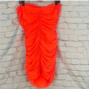 Vibrant Orange Ruched Dress